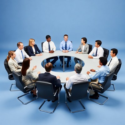 Meeting in a round conference setup