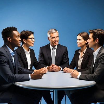 Business meeting with five professionals
