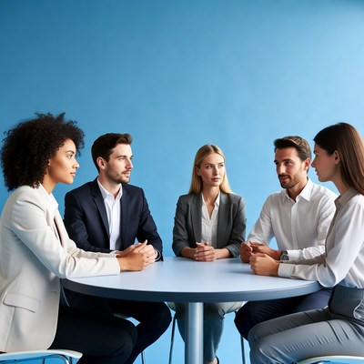 Business meeting with five professionals