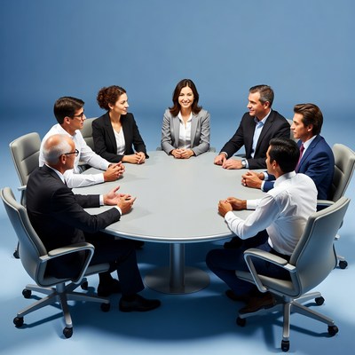 Business meeting with eight participants present