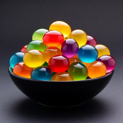 Colorful spheres in black bowl