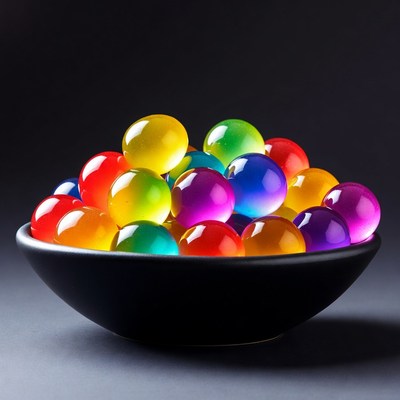 Colorful balls in a black bowl