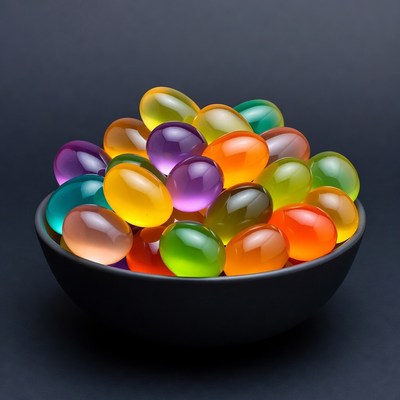 Colorful jelly candies in black bowl