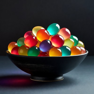 Colorful jelly balls in a bowl