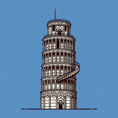 Leaning tower structure with spiral stairs