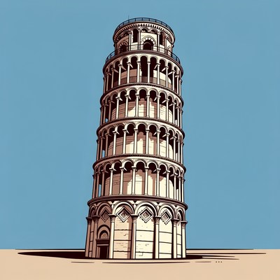 Leaning tower with blue sky backdrop