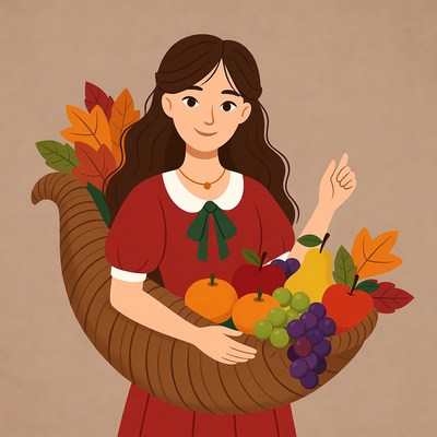 Woman holding cornucopia of fruits