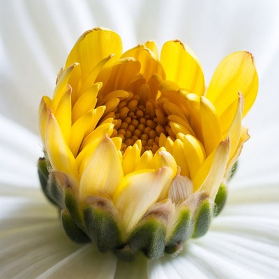 Yellow flower bud close up view