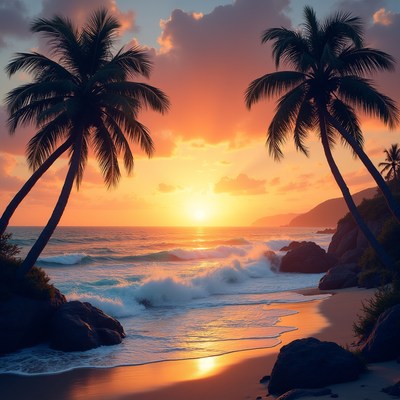Sunset over a tropical beach