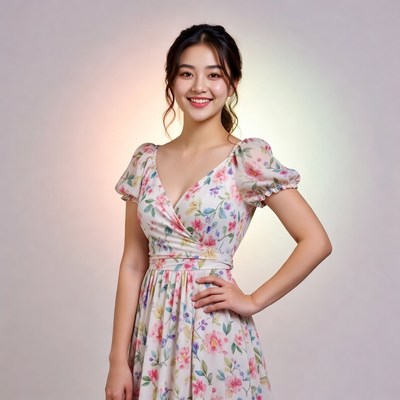 Young woman in floral dress poses