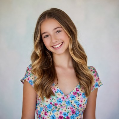 Child smiling in floral dress