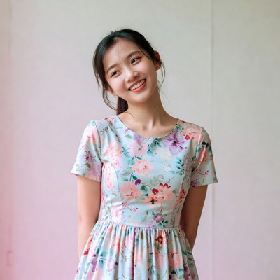 Smiling girl in floral dress