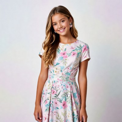 Girl wearing floral dress with accessories