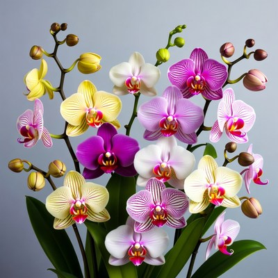 Colorful orchids in a vase display