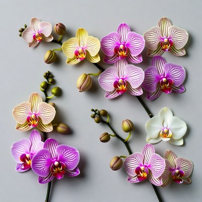 Orchids on grey background layout