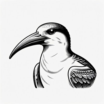 Bird with long beak in black and white