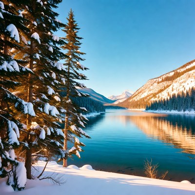 Winter landscape by a lake