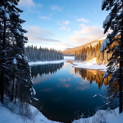 Winter landscape by a river