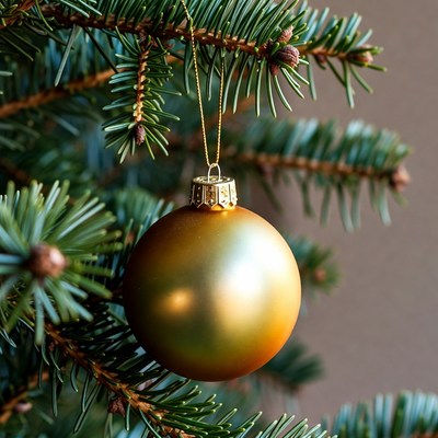 Golden ornament hanging on tree
