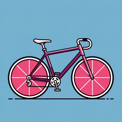 Bicycle with pink wheels on blue background