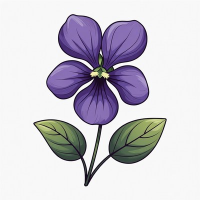 Violet flower with green leaves displayed