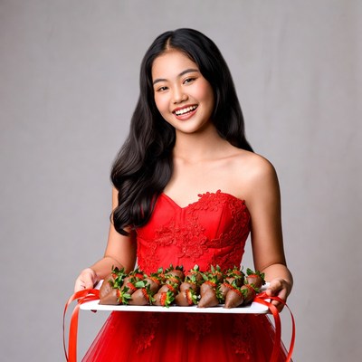 Girl with strawberries on platter