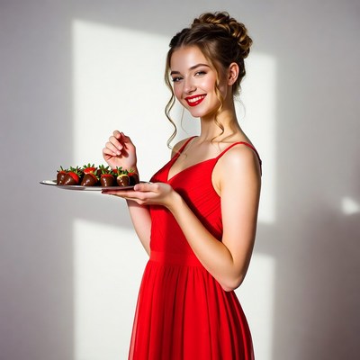 Woman holding chocolate strawberries