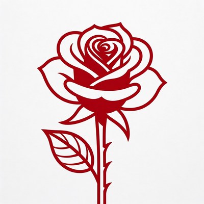 Red rose with detailed petals and leaves