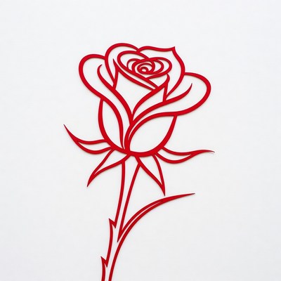Red rose cutout on white background