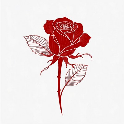 Red rose with detailed lines and leaves