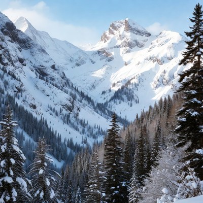 Snowy mountains in winter landscape