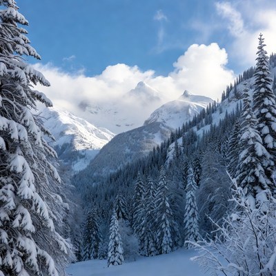 Snowy mountains in winter light
