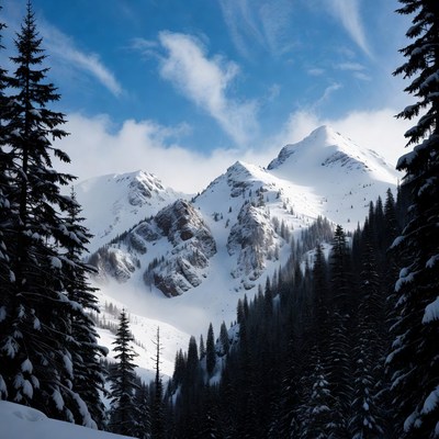 Snowy mountain landscape in winter