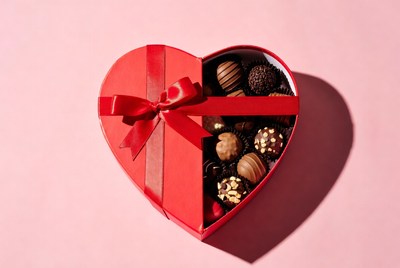 Heart shaped box full of chocolates