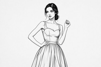 Elegant dress illustration in black and white