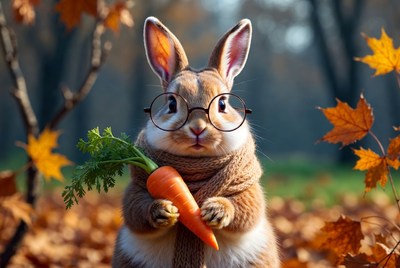 Rabbit with carrot in autumn