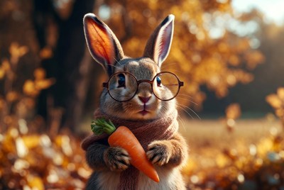 Rabbit with carrot in fall