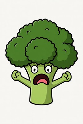 Angry cartoon broccoli with big eyes
