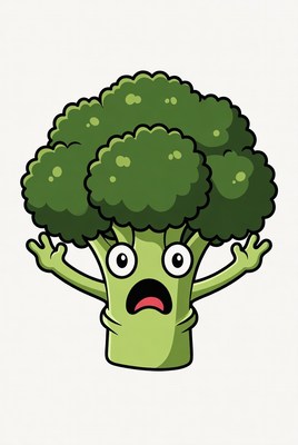 Happy broccoli with surprised expression
