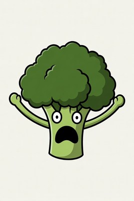 Broccoli with a sad face illustration
