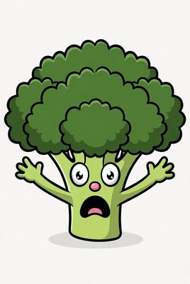 Broccoli with surprised facial expression