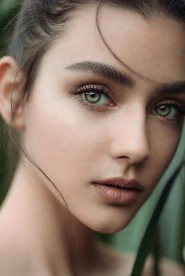 Woman with green eyes and smooth skin