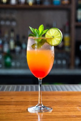 Colorful cocktail in clear glass