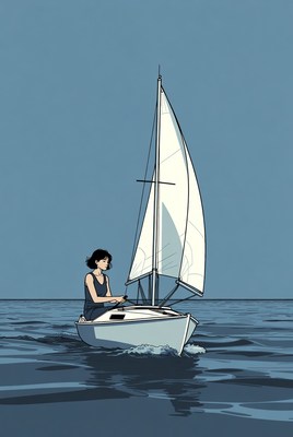 Woman sailing on calm water