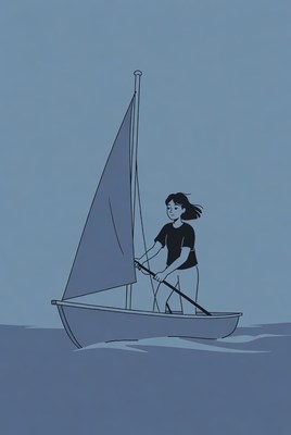 Sailing on a calm sea at dusk