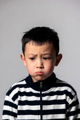 Child frowning in striped shirt