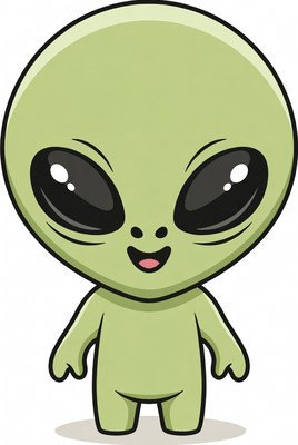 Friendly green alien cartoon character