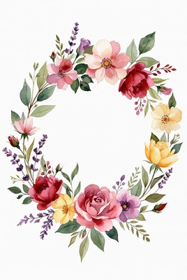 Floral wreath with various flowers