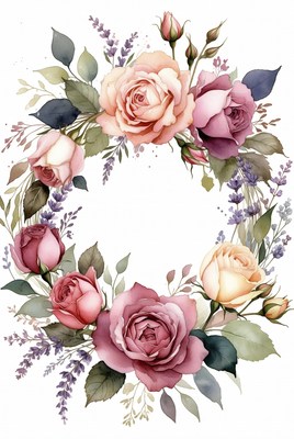 Floral wreath with roses and lavender