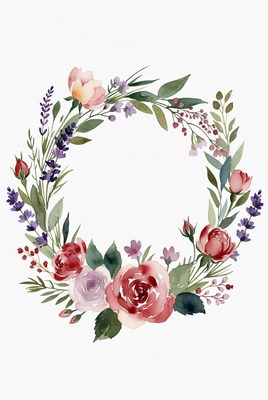 Floral wreath with roses and greens